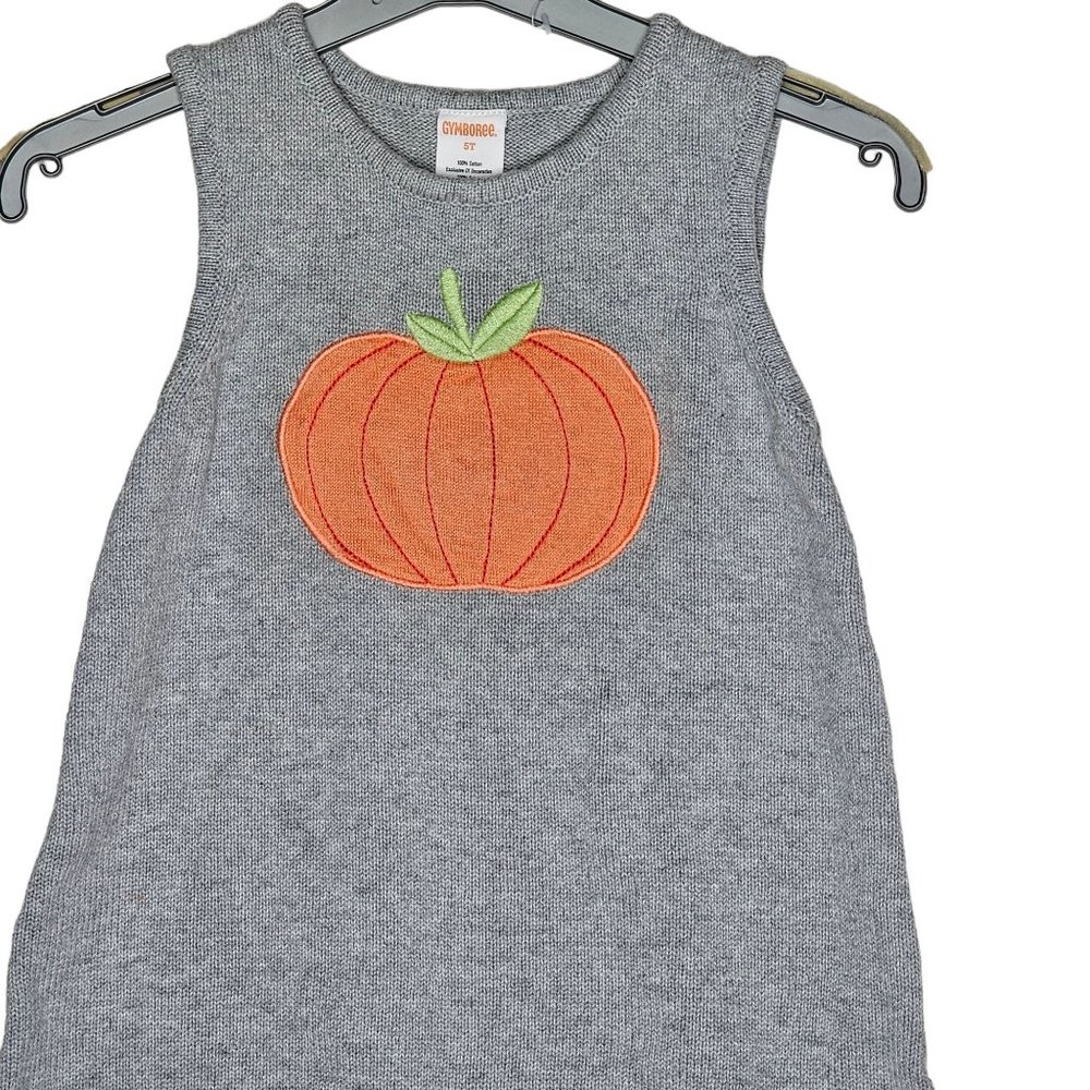 Gymboree Pumpkin Applique Sleeveless Grey Sweater Dress Size 5T - Picture 2 of 4